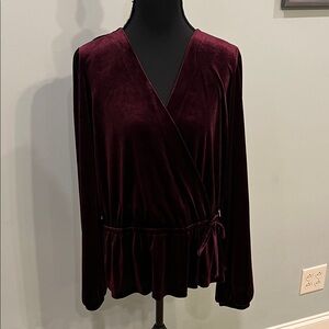 LOFT Rich Burgundy Velvet Faux Wrap Top